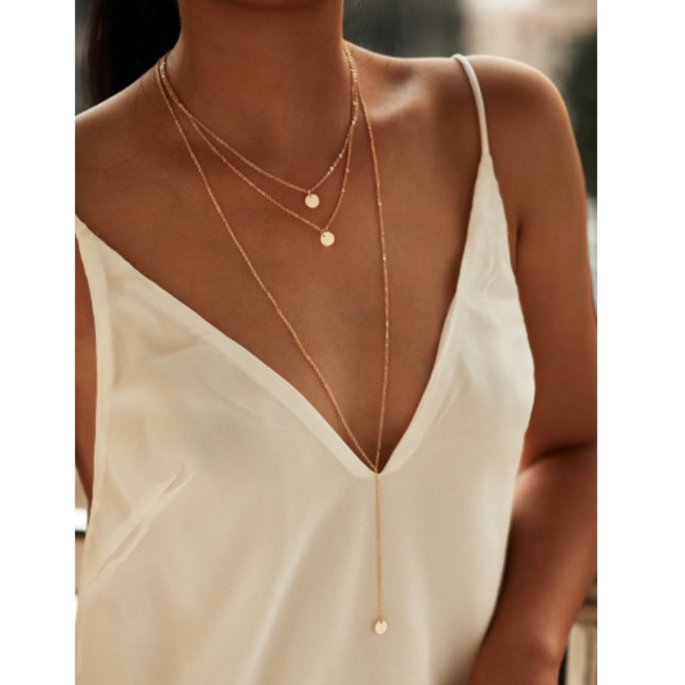 Delicate three layer round pendant necklace set